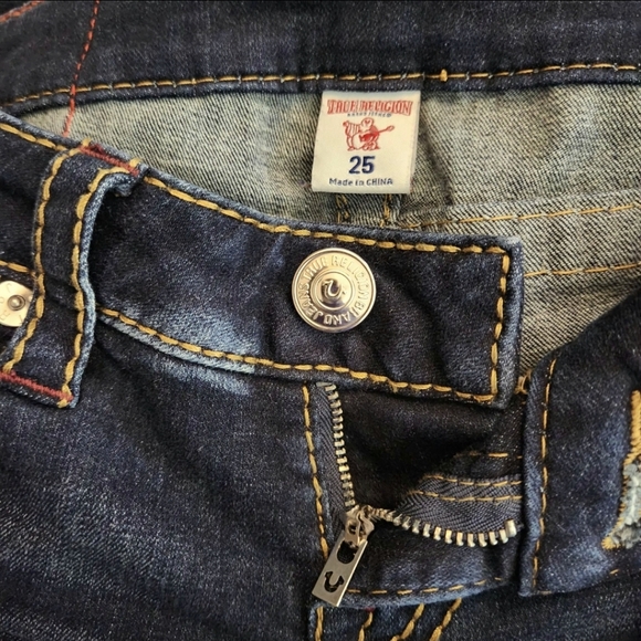 Y2K True Religion Skinny Jeans Low Rise Dark Wash Rips Distressed Pocket Flaps - Picture 6 of 11